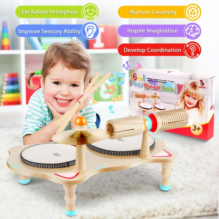 OATHX Kids Drum Set Music Toy Wooden Musical Instruments Learning Toy Baby Toy for Boy Girl 1 5 Year