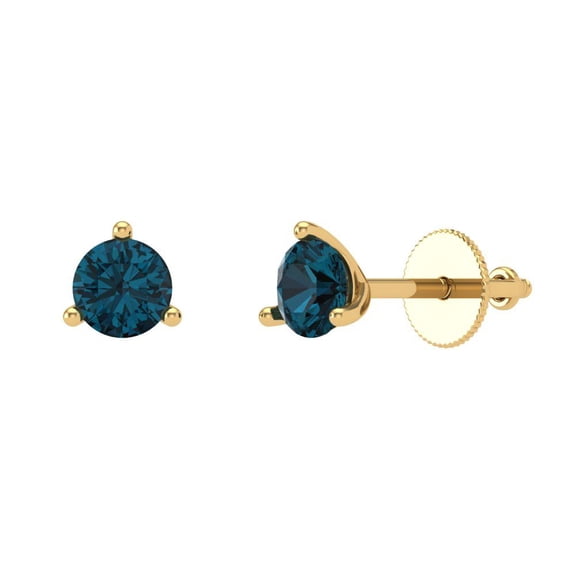 1 ct Screw-Back Stud Earrings for Women | 5mm Round Cut Natural London Blue Topaz | 18K Yellow Gold