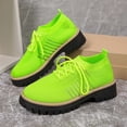 thumbnail image 4 of Knit Oxford Shoes for Women Lace up Breathable Mesh Solid Color Classic Lug Sole Low Heel Elastic Slip on Dress Shoes Light Green Size 6, 4 of 8