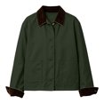 thumbnail image 4 of Perfectbot Women's Short Barn Jacket, Button Down Corduroy Collar Rolled Cuff Coat with Pockets, 4 of 8
