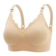 thumbnail image 2 of Xijirk Women Seamless Bra Ribbed Scalloped V Neck Adjustable Straps Wirefree for Daily Home Casual Wear,Beige,M, 2 of 4