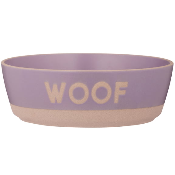 Mason Cash: Woof Dog Bowl - 7.9", 44oz - Purple & Tan - Durable Ceramic Food & Water Dish, Microwave & Dishwasher Safe, Pet Meal Feeding & Hydration