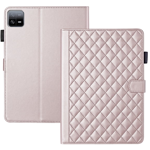 for Xiaomi Pad 6/Pad 6 Pro 11.0 inch Case, Rhombus Pattern Multiple Viewing Angles Stand Slim Folio Cover (Rose Gold)