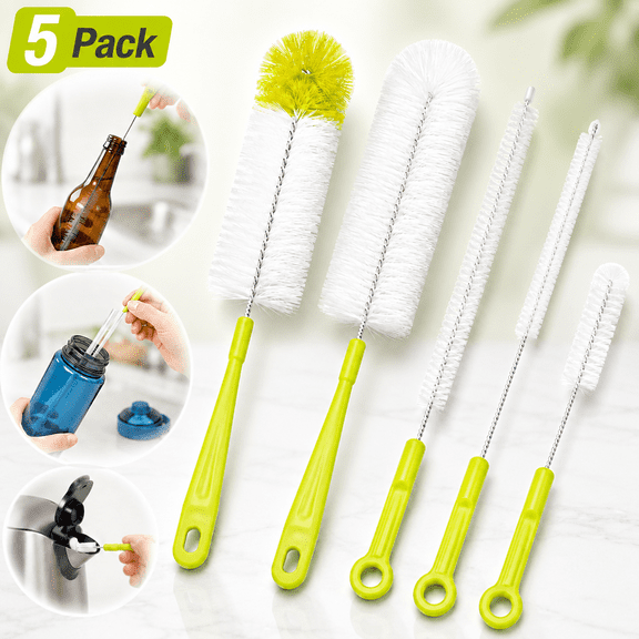Ustris 5 Pack Bottle Cleaning Brush Set - Long Handle Bottle Cleaner for Washing Narrow Neck Beer Bottles, Sports Water Bottles with Straw Brush, Kettle Spout/Lid Cleaner Brushes