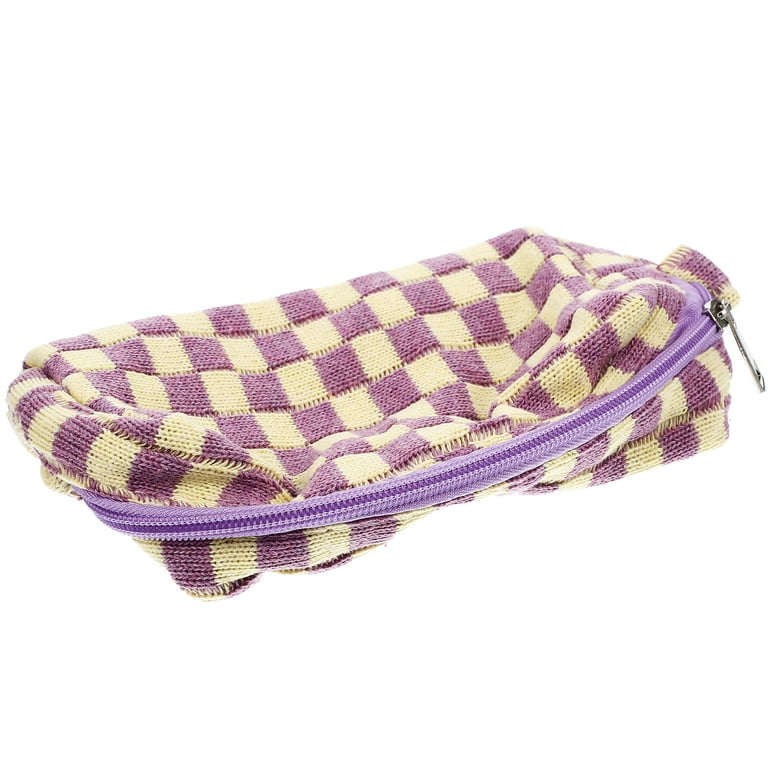 Rosarivae Woolen Yarn Makeup Bag Cosmetic Bag Large Capacity Checkered Travel Toiletry Bag, Size: 17X10CM