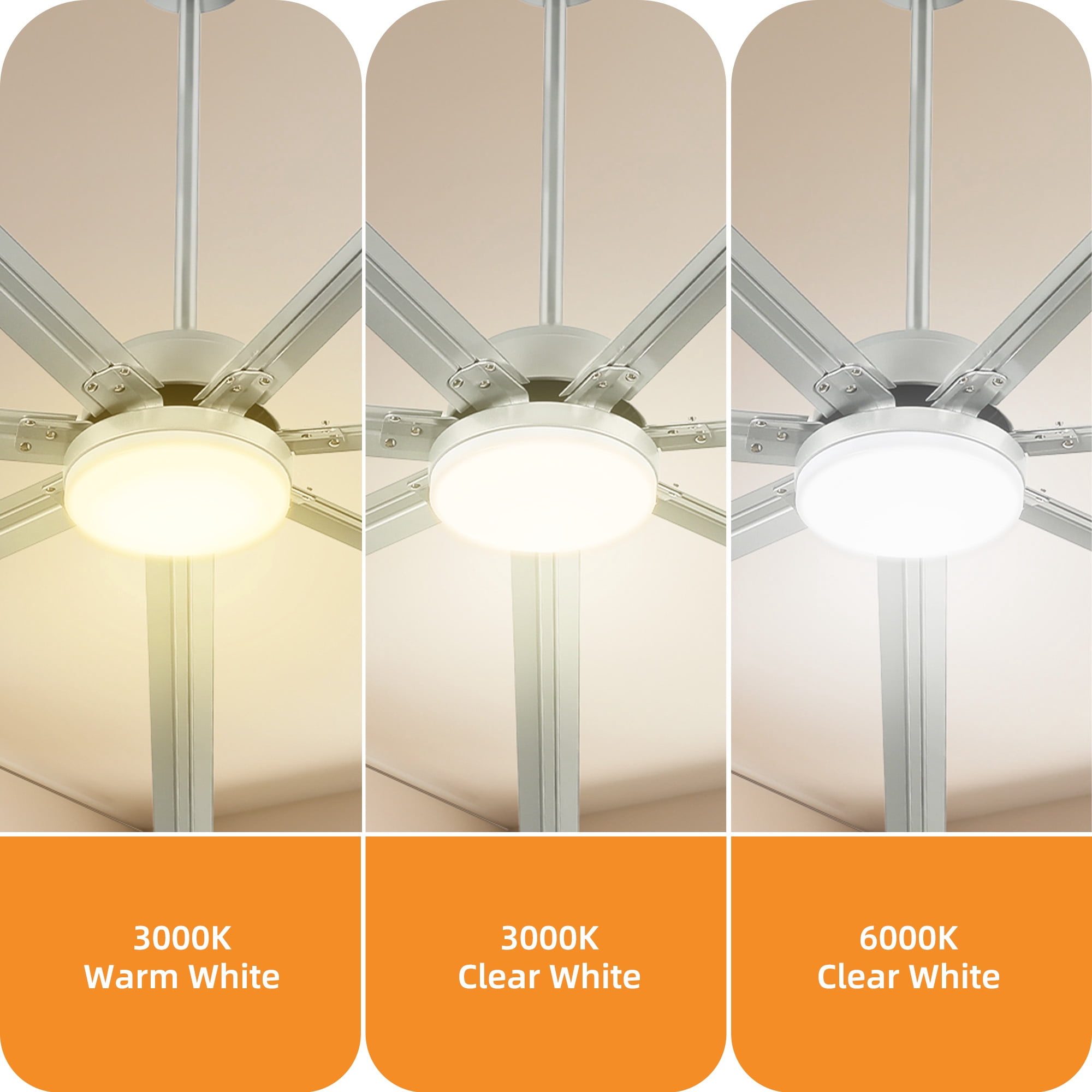 Craftian 96 Inch Ceiling Fan with Lights and Remote Control, Large Industrial Ceiling Fan with 6-Speed,7 Aluminum Blades - Silver
