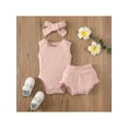 thumbnail image 2 of TSEXIEFOOFU Baby Girls Romper Set, Sleeveless Button Closure Romper Elastic Waist Shorts with Bowknot Hairband, 2 of 9