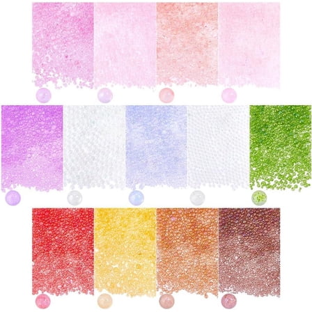 10000  UV Resin Beads 13 color No Hole Micro Beads Iridescent Crystals Beads Tiny Glass Beads Round Glass Seed Beads for Resin Crafting and Nail Arts Jewelry Making 0.4~2mm