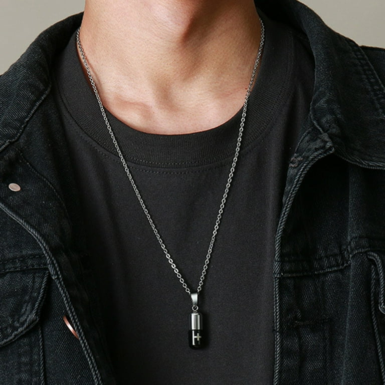 Cross Engraved Hole Pill Pendant Titanium Steel Waterproof Pill
