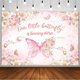 thumbnail image 1 of Fondo de mariposa para feliz primer cumpleaños para niñas. Nuestra pequeña mariposa cumple un año. Decoración para fiesta temática. Mariposa floral rosa ruborizada, fondo de fotografía con purpurina, 1 of 3