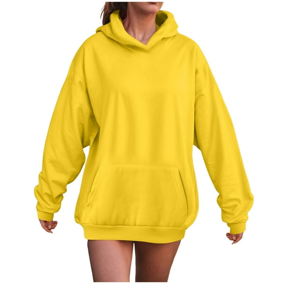 Kaprioy Womens Oversized Sweatshirt Essentials Hoodie Fleece Sweatshirts Fall Winter Fashion Pullover Sweaters Fashion Y2k Clothes Yellow, XXXL