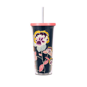 Steel Mill & Co 24 Ounce Tumbler with Lid and Reusable Silicone Straw, Double Wall Insulated Travel Cup, Navy Floral