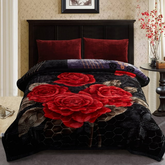 Couverture en Molleton Épaisse et Chaude pour l'Hiver pour Lit Très Grand, 2 Plis, Réversible, Douce, Couverture Raschel, 85"x93 Pouces, 10 Lb