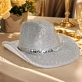 thumbnail image 3 of choiix Womens Western Sequin Trim Cowboy Hat Wide Brim Sparkly Costume Cowboy Hat Party Dress‑up Hat Prop for Cosplay Stage Performance Holiday Gathering, 3 of 4