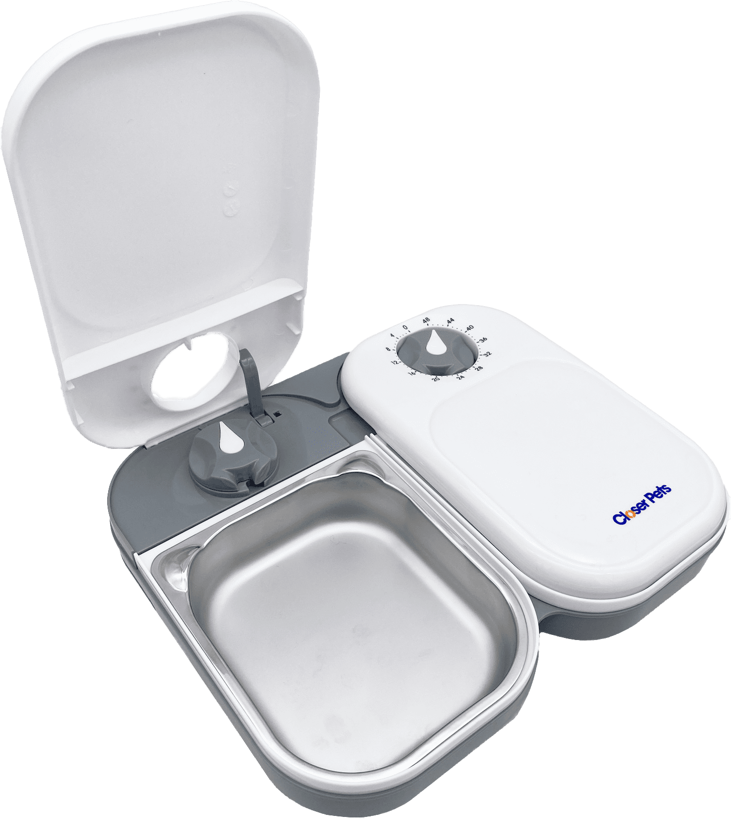 Closer Pets Two-Meal Automatic Pet Feeder – 48-Hour Timer, Dual Stainless-Steel Bowls, Ice Pack for Freshness, Dishwasher-Safe, White