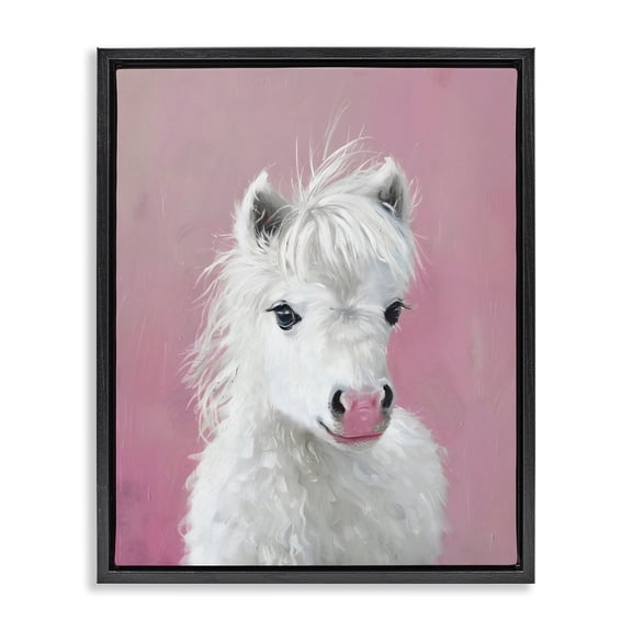 Stupell Industries Gentle White Pony Black Framed Floater Canvas Wall Art, design by The Prints Vibe