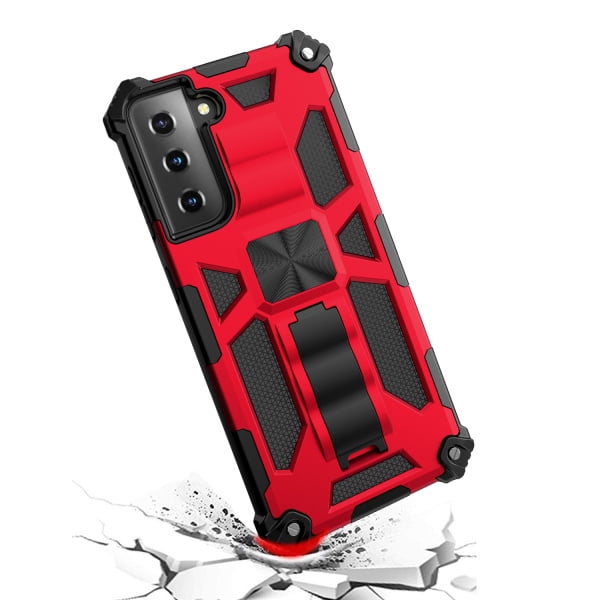 Samsung Galaxy S21 6 2 Phone Case Military Hybrid Heavy Duty Shockproof Protective Hard Shell Built Foldable Kickstand Cover For Galaxy S21 Red Walmart Com