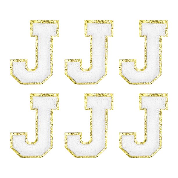 Parche de letra J de Uxcell, parches de letras de chenilla autoadhesivos, parche bordado para reparación de ropa (blanco, paquete de 6)