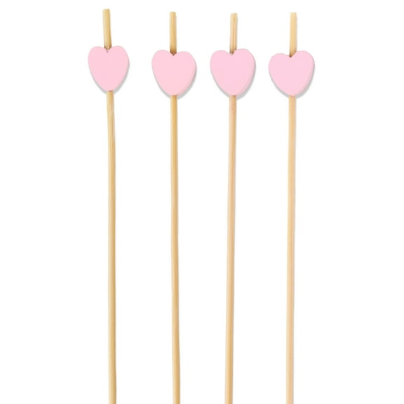 BambooMN - Decorative Pink Heart Bamboo Food & Drink Picks Skewers - 5.9" (15cm) - 100pcs
