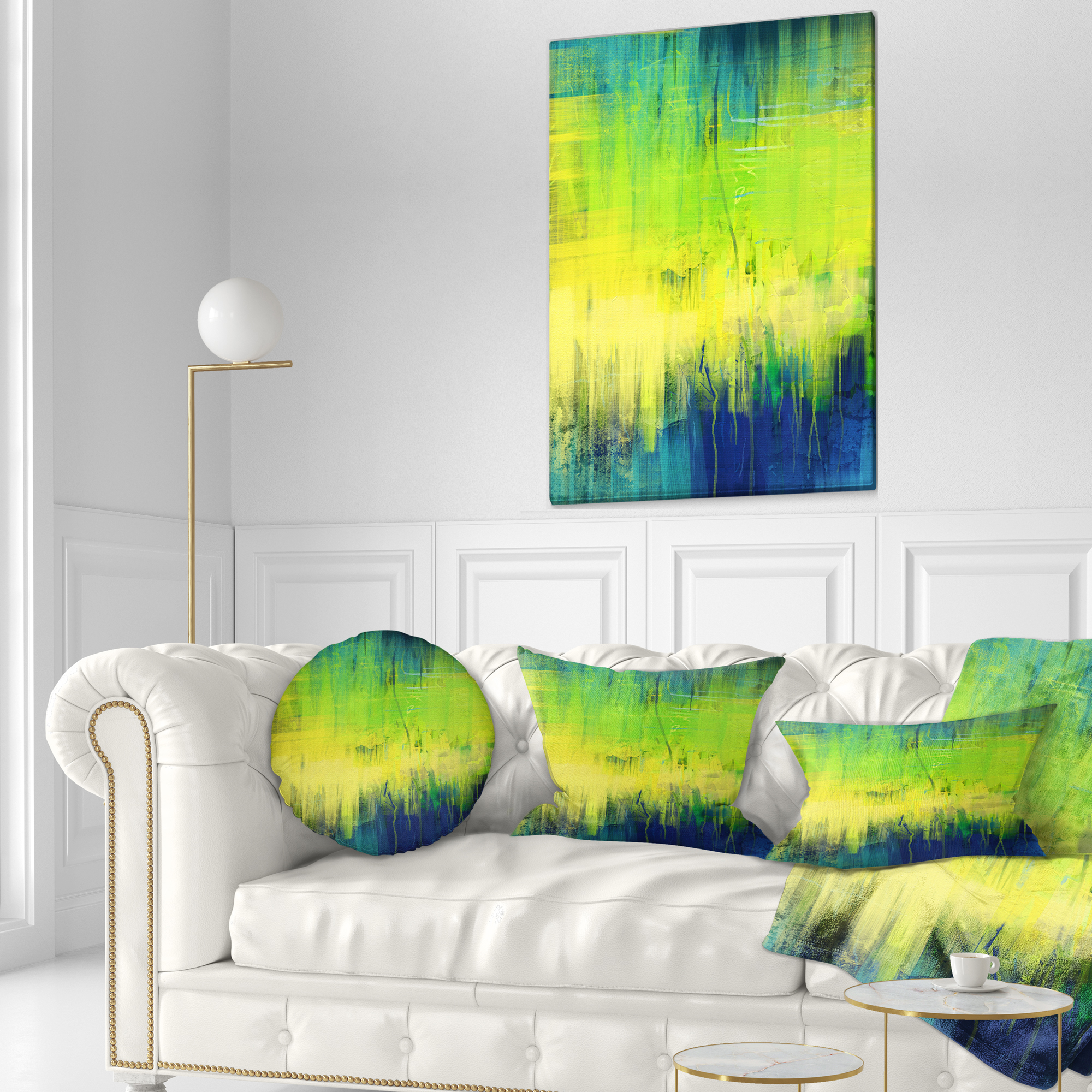 Designart Green Blue Fusion - Abstract Throw Pillow - 12x20