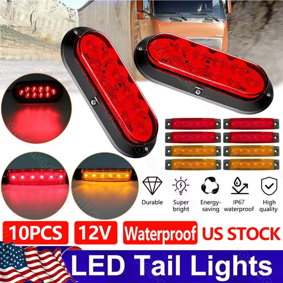Upgrade Rear LED Submersible Truck Boat Trailer Marker Tail Light Kit Waterproof