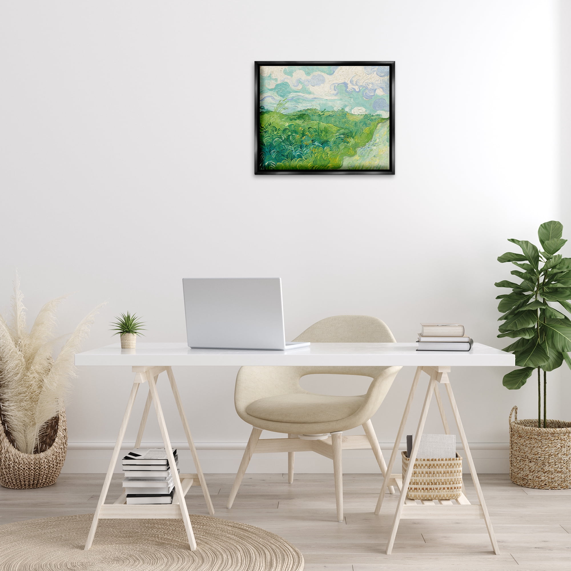 Stupell Industries Van Gogh Green Wheat Field Landscape & Nature Painting Black Floater Framed Canvas Art Print Wall Art, 21 x 17