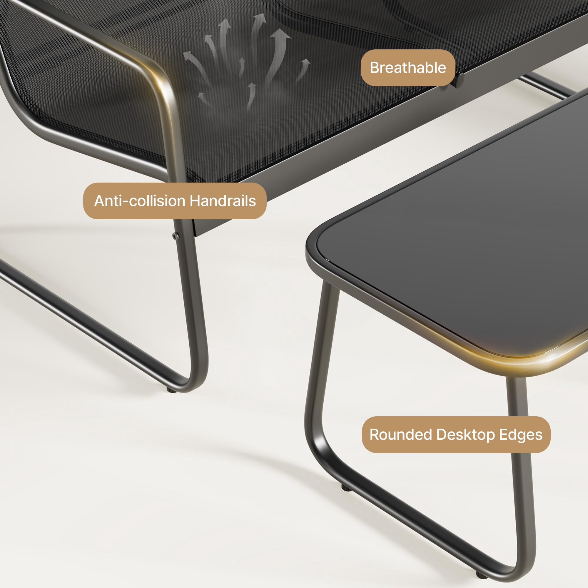 Aiho 4 Pieces Patio Furniture Set Clearance with Glass Coffee Table, Outdoor Textilene Chairs Set for Garden, Backyard - Black