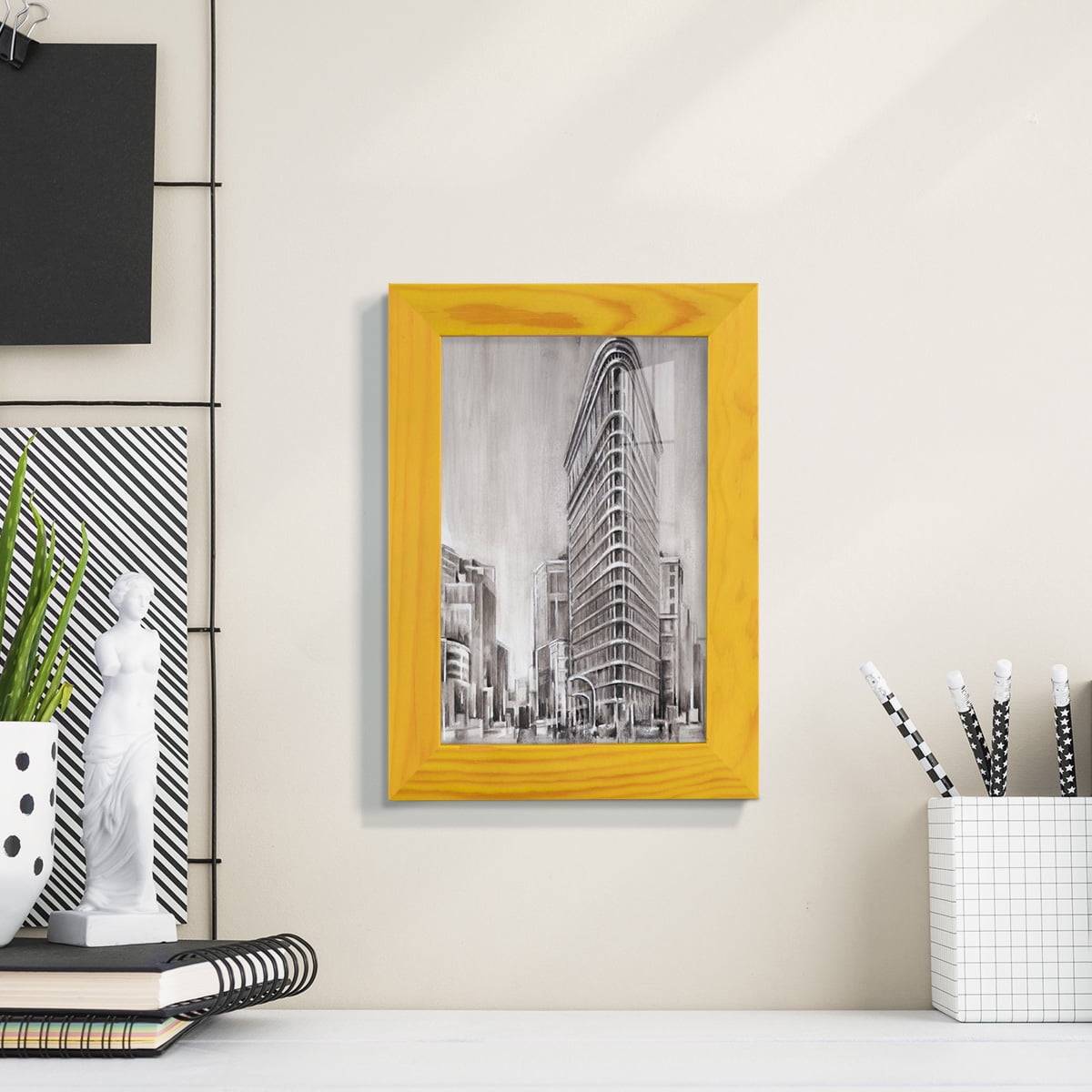 Art Deco Cityscape II -Framed Print w/glass-Sunflower Yellow