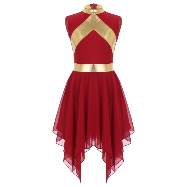 TiaoBug Robe de Danse Métallique pour Filles, Tunique d'Église, Robe de Culte, Tenue de Danse Bourgogne 12