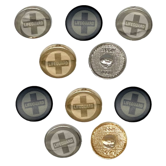 Lifeguard Cross in Circle Set of 10 Metal 0.6" (15mm) Sewing Shank Round Buttons - Silver Color