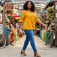 thumbnail image 3 of Agnes Orinda Women's Plus Size Blouse Ruffle Front Smocked Sleeves V Neck Solid Casual Tops 1X Yellow, 3 of 8