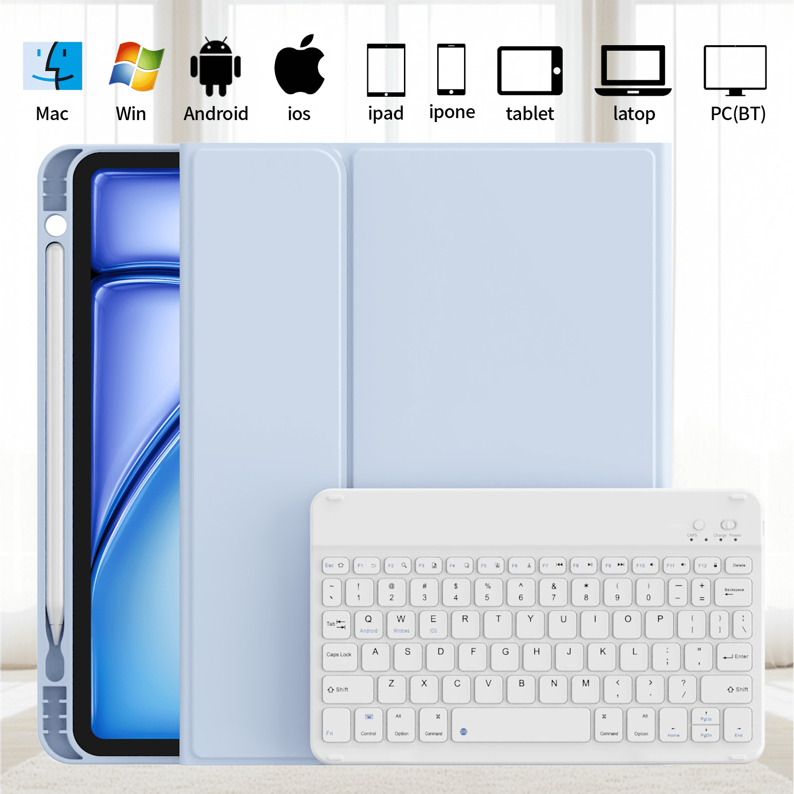 KVTVOU Keyboard Case for iPad Air 11 inch M2/M3 (2024/2025), iPad Air 5th/4th Generation (2022/2020) 10.9 inch, Detachable Wireless Bluetooth Keyboard, Stand Folio Cover with Pencil Holder,Blue