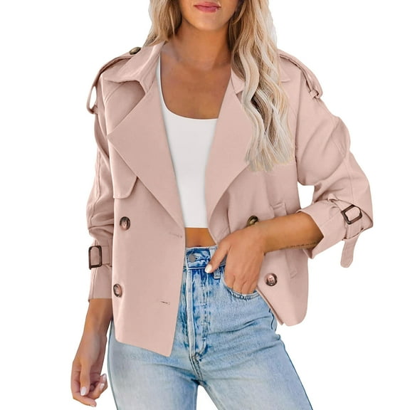 NINADA Women Crop Double Breasted Trench Raglan Sleeve Coat Loose Fit Elegant Overcoat Jackets Basic Suit with Pocket Work Office Business Outerwear Stylish Comfy Coats 2026