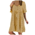 thumbnail image 2 of Ichuanyi Women V-neck Printing Flare Sleeves leisure Time On Vacation Short Sleeves Dress, 2 of 5
