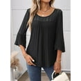 thumbnail image 5 of Women'S Ruffle 3/4 Sleeve Elegant Dressy Blouses Crew Neck Double Layers Mesh Tunic Tops Black XXL, 5 of 7
