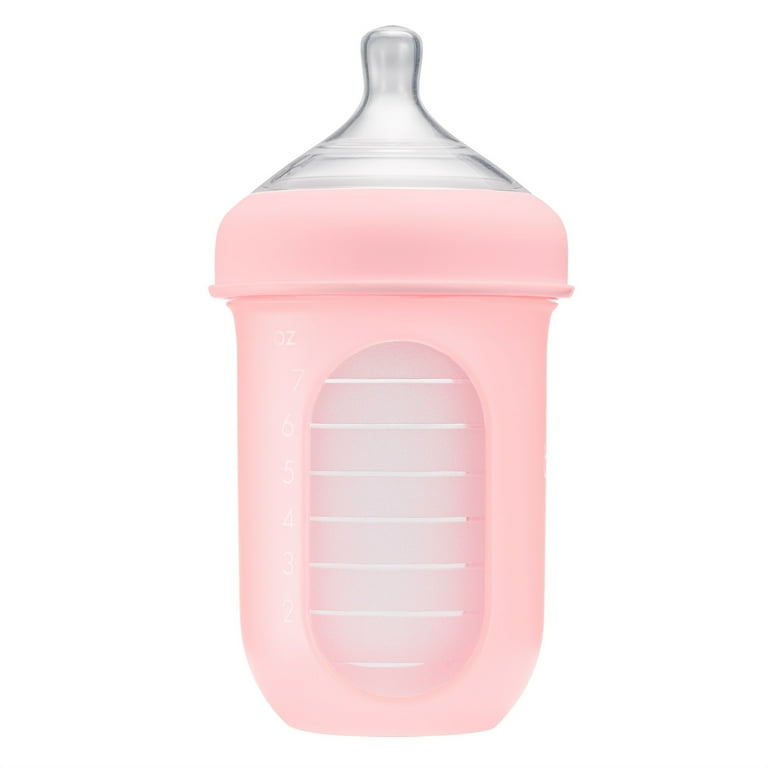 Boon Nursh Silicone Baby Bottle, Air-Free Milk Feeding, Pink