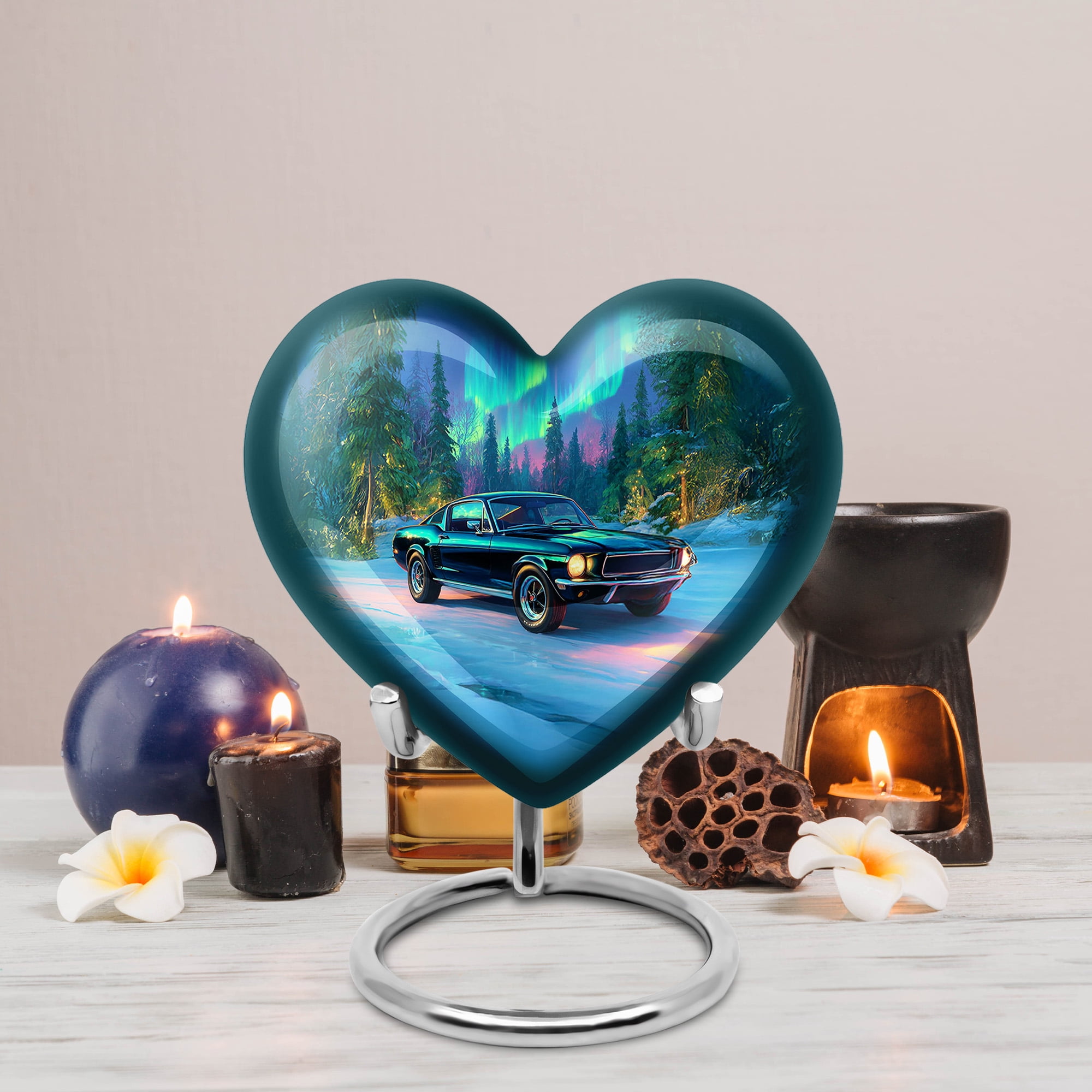 MUKTIVE Car Funeral Heart Urns for Human Adult Ashes Father & Mother, Blue Cremation Burial Urn for Adult Ashes Mother, Small Keepsake Mountain Urns for Loved Ones, 3 Inch