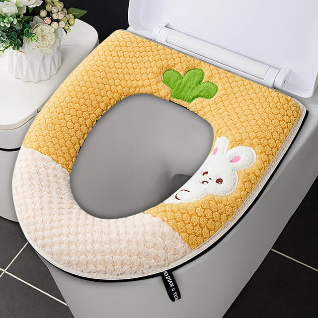 Summer Saving,Toilet Seat Cushion with Adhesive Buckle - Rabbit Design, Handle for Easy Handling, Comfortable Toilet Seat Ring for Enhanced Comfort, | Polyester, Yellow-258 $BS$3