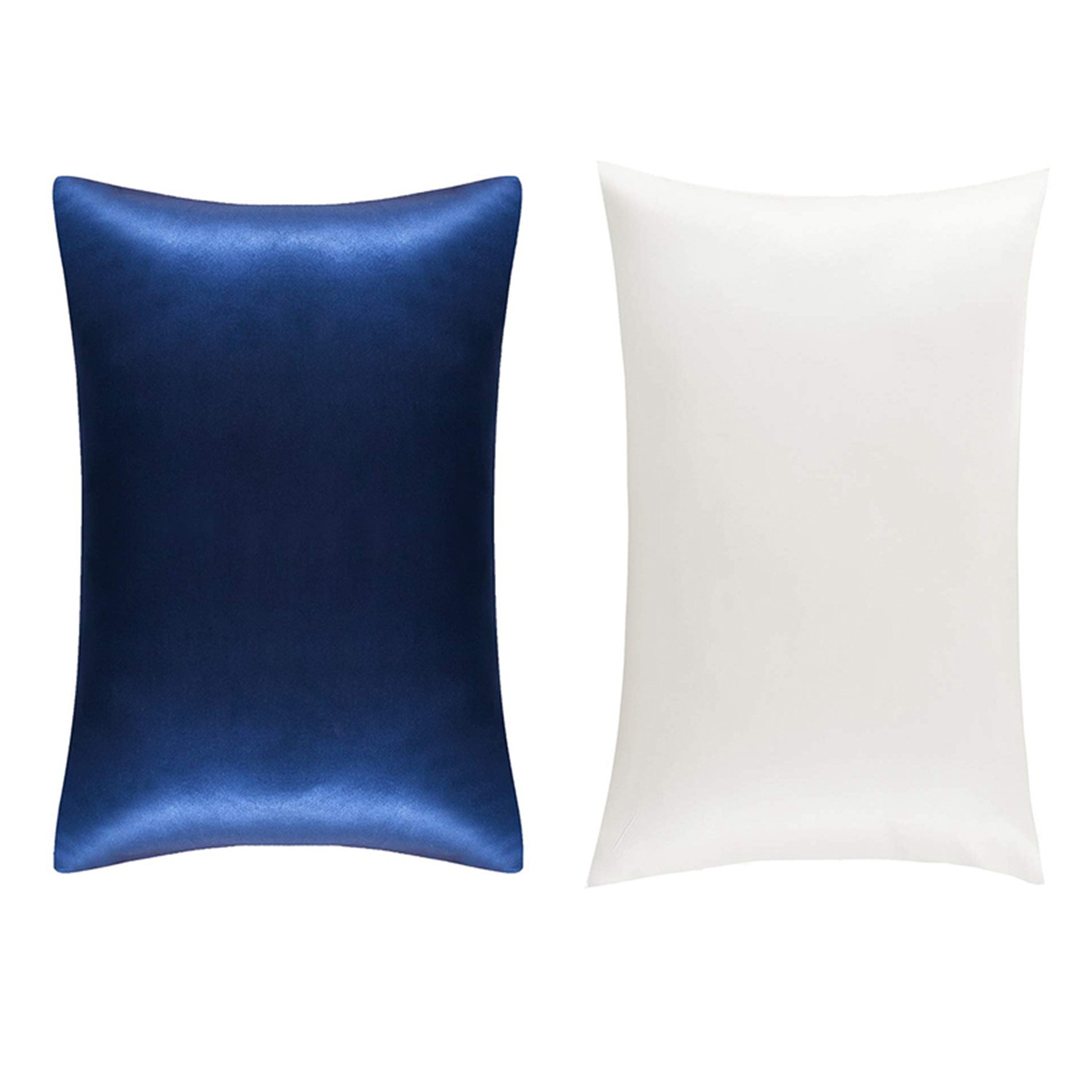 2 Pcs Natural Pure Silk Pillowcase for Hair and Skin, 600 Thread Count 50X75cm, White & Navy Blue