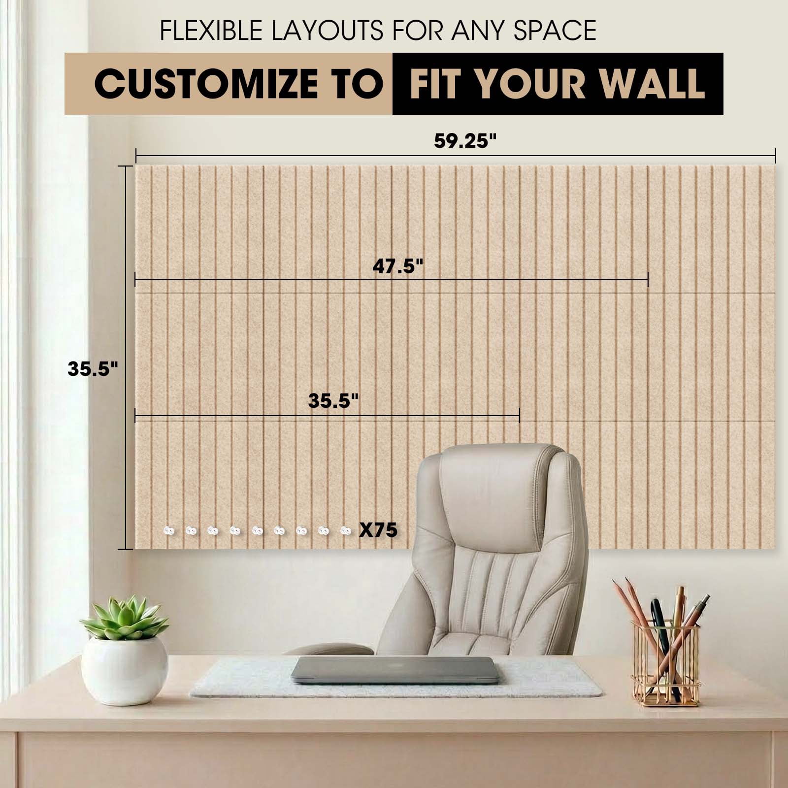 MYMULIKE  15 Pack Large Cork Board for Wall 59" x 36",Felt Bulletin Board with 75 Push Pins,Thick Cork Board for Office Kitchen Classroom, (Dark Camel)