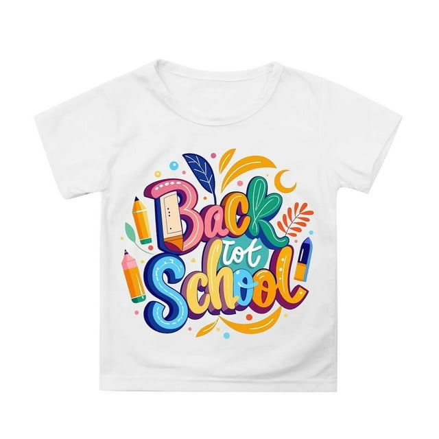 TIEVOSA T-Shirt Décontracté à Manches Courtes pour Filles, Imprimé Mignon de Dessin Animé, Col Rond, Confortable et Respirant, pour l'École, Usage Quotidien, Âges 3 à 13, pour 4-5 Ans (Blanc)