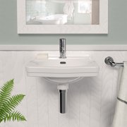 Whitehaus 15 Rectangular Wall Mount Basin with Integrated Oval Bowl, Low-Rise Backsplash, Single Faucet Drilling and Overflow