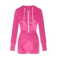 thumbnail image 5 of Idoravan Women Sets Clothing Womens Two-piece Sweatshirt, Solid Color, Hooded, Exposed Navel, Long Sleeve, Zippered Coat, Slim Fitting Shorts, Gold Velvet Suit, 5 of 8