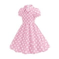 thumbnail image 3 of Lumtrix Girls Short Sleeve 50s Lapel Vintage Swing Dress Polka Dot Dress Casual A-Line Party Dress for 3-14 Years Pink 140, 3 of 7