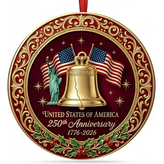 United States 250th Anniversary Ornament, 250th Anniversary USA Ornament, 250 Patriotic American Flag Bell Christmas Ornaments undefined