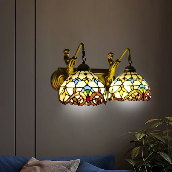 Stained Glass Wall Light, 2 Light Mermaid Wall Sconce Vanity Lamp, Creative Corridor Decoration Wall Lamp, Stained Glass Wall Sconce, Vanity Fixtures Lamp for Living Room