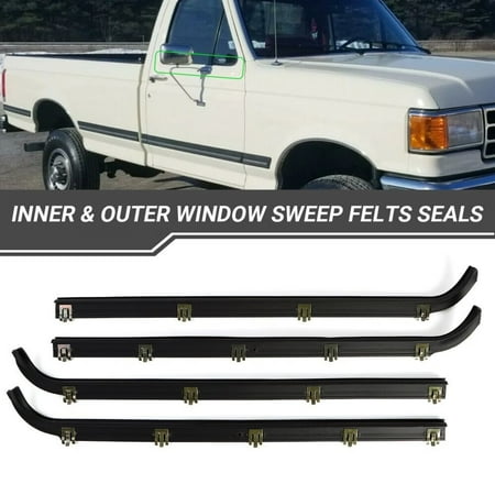 

ZXMT 4Pcs Inner & Outer Window Sweep Felts Seals Weatherstrip Fit for 1987-1997 Ford Bronco F150 F250 F350