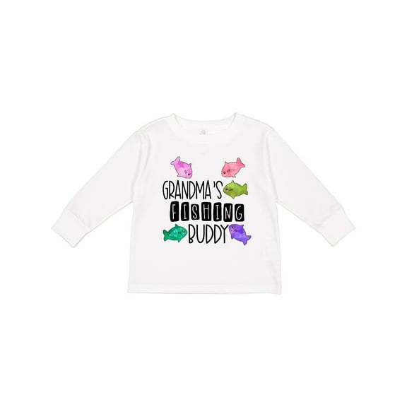 Inktastic Grandma's Fishing Buddy with Colorful Fish Boys or Girls Long Sleeve Toddler T-Shirt