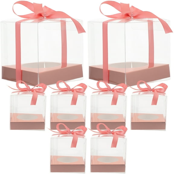 8pcs Small Cake Transparent Boxes Dessert Mousse Cake Packing Boxes with Ribbon