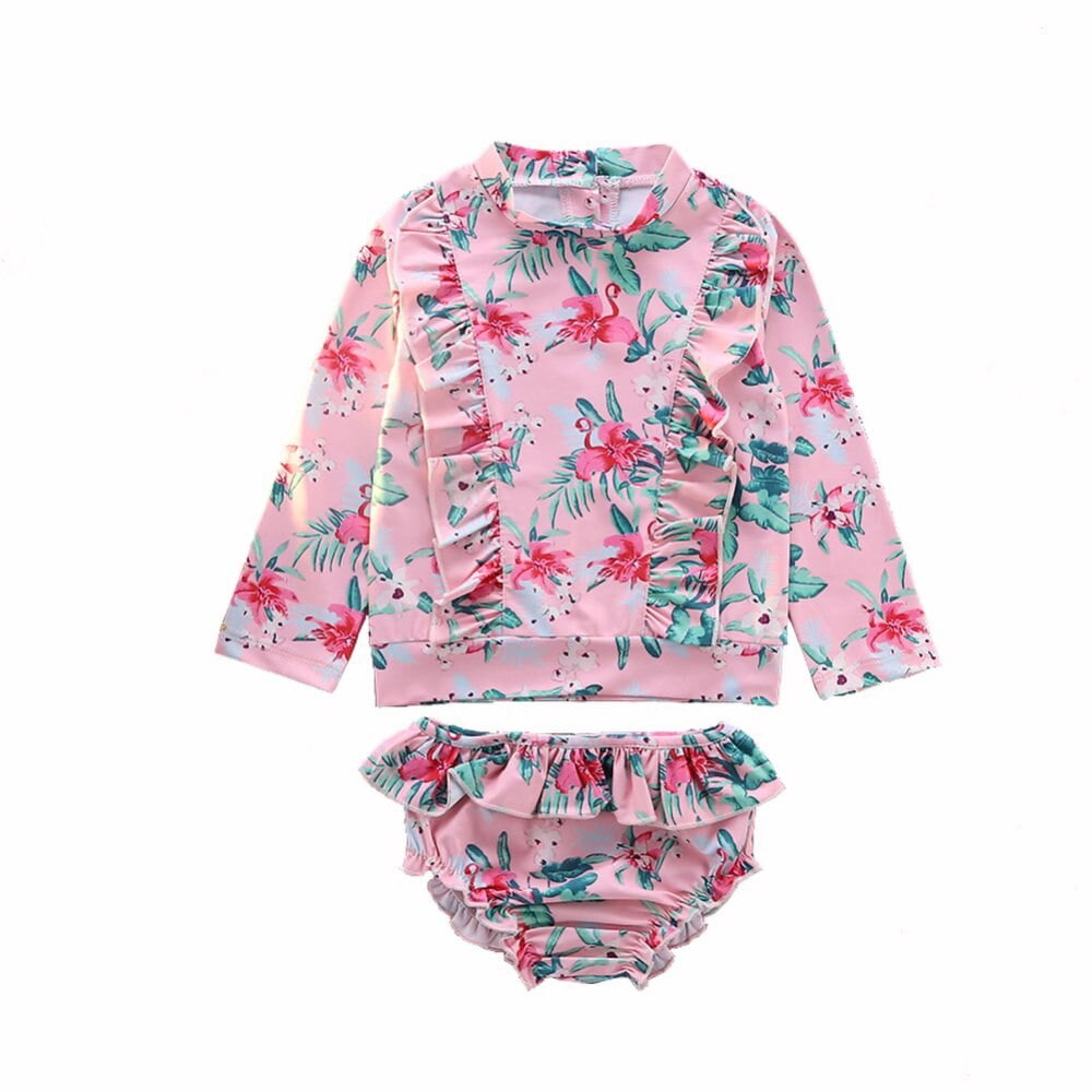 Floral Print Kids Bikini Long Sleeve Baby Girls Swimsuit For Children ...